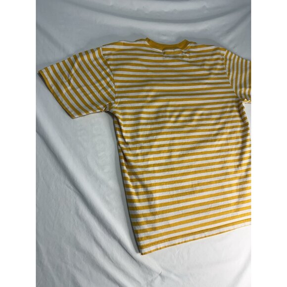 OBEY Men’s Striped Logo TEE Shirt Yellow White Short Sleeve - Picture 8 of 9
